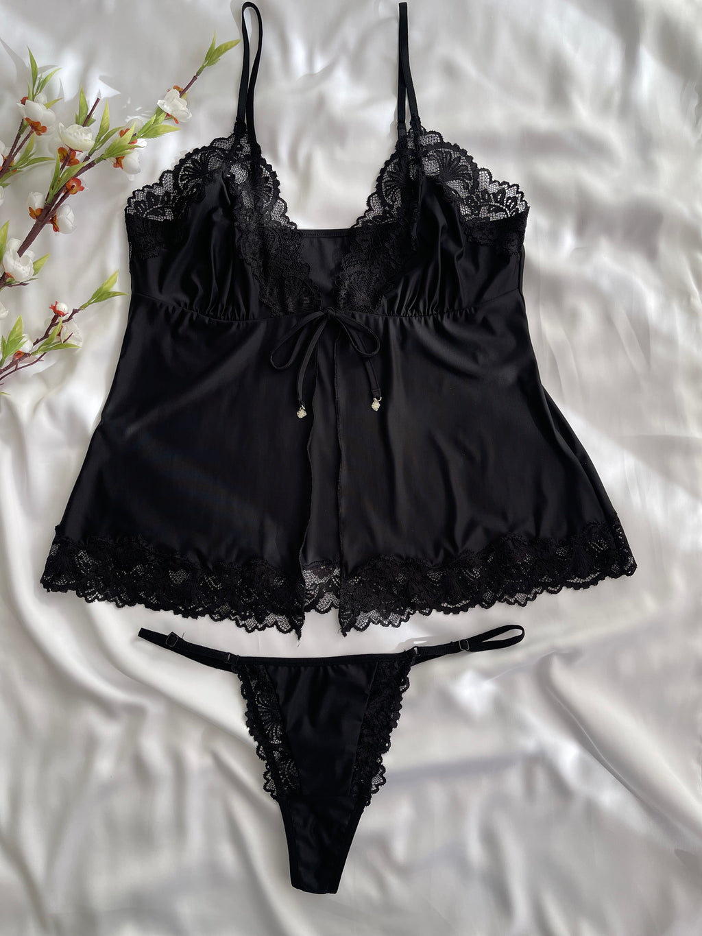 BABYDOLL COM CALCINHA FIO DE RENDA RECCO