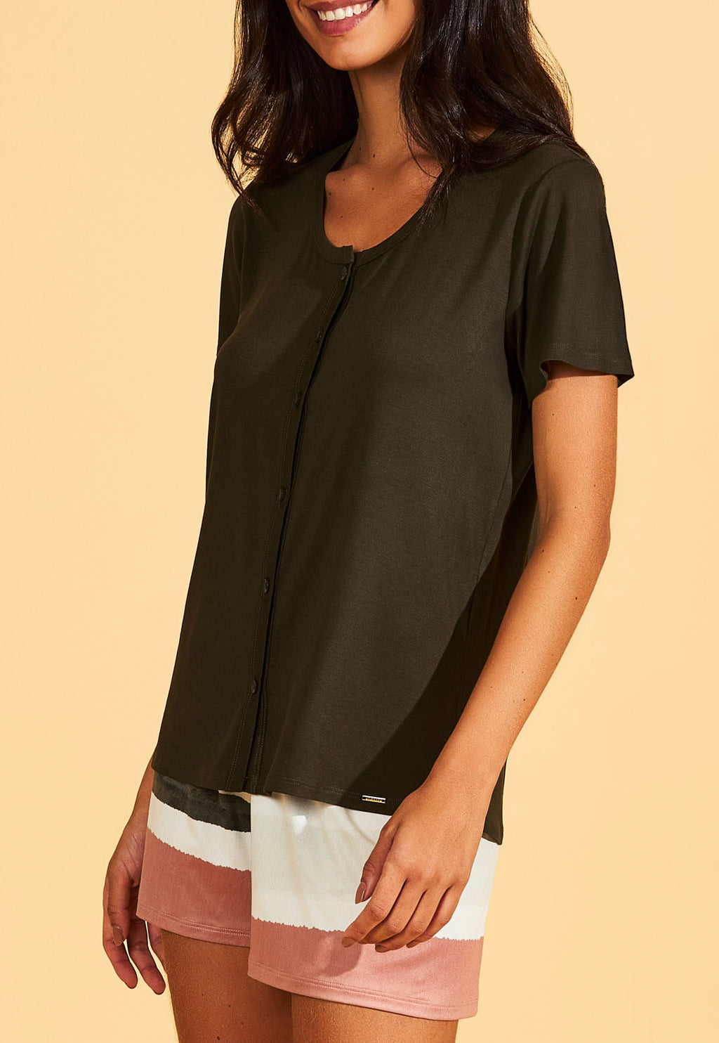 PIJAMA ABERTO DE VISCOSE COM SHORTS NEW SKIN RECCO