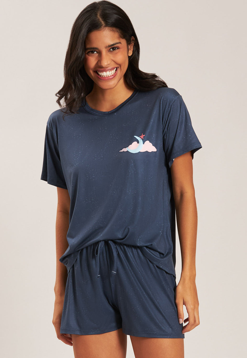 PIJAMA DE BLUSA MANGA CURTA E SHORTS DE NEW SKIN BAUNILHA