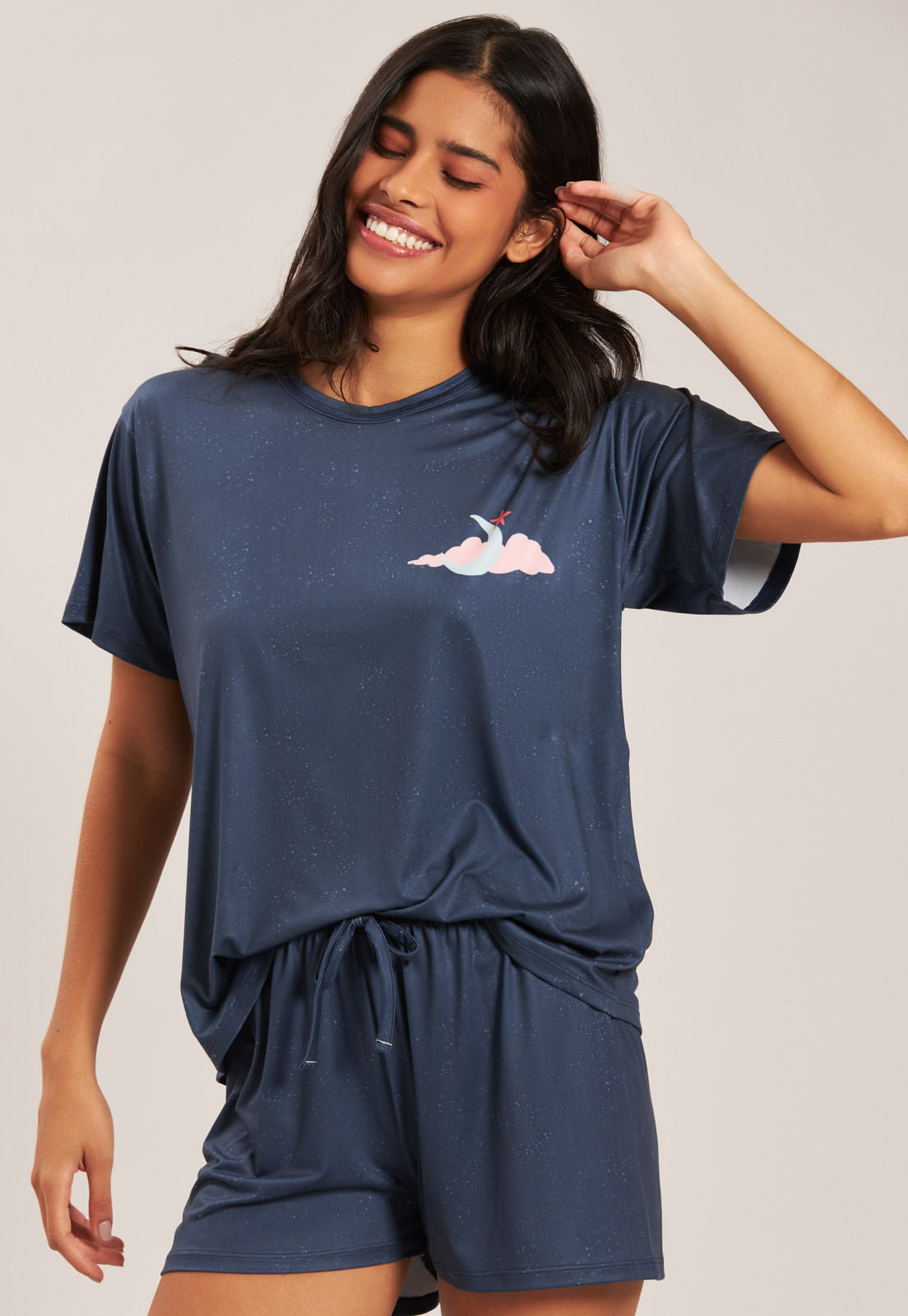 PIJAMA DE BLUSA MANGA CURTA E SHORTS DE NEW SKIN BAUNILHA