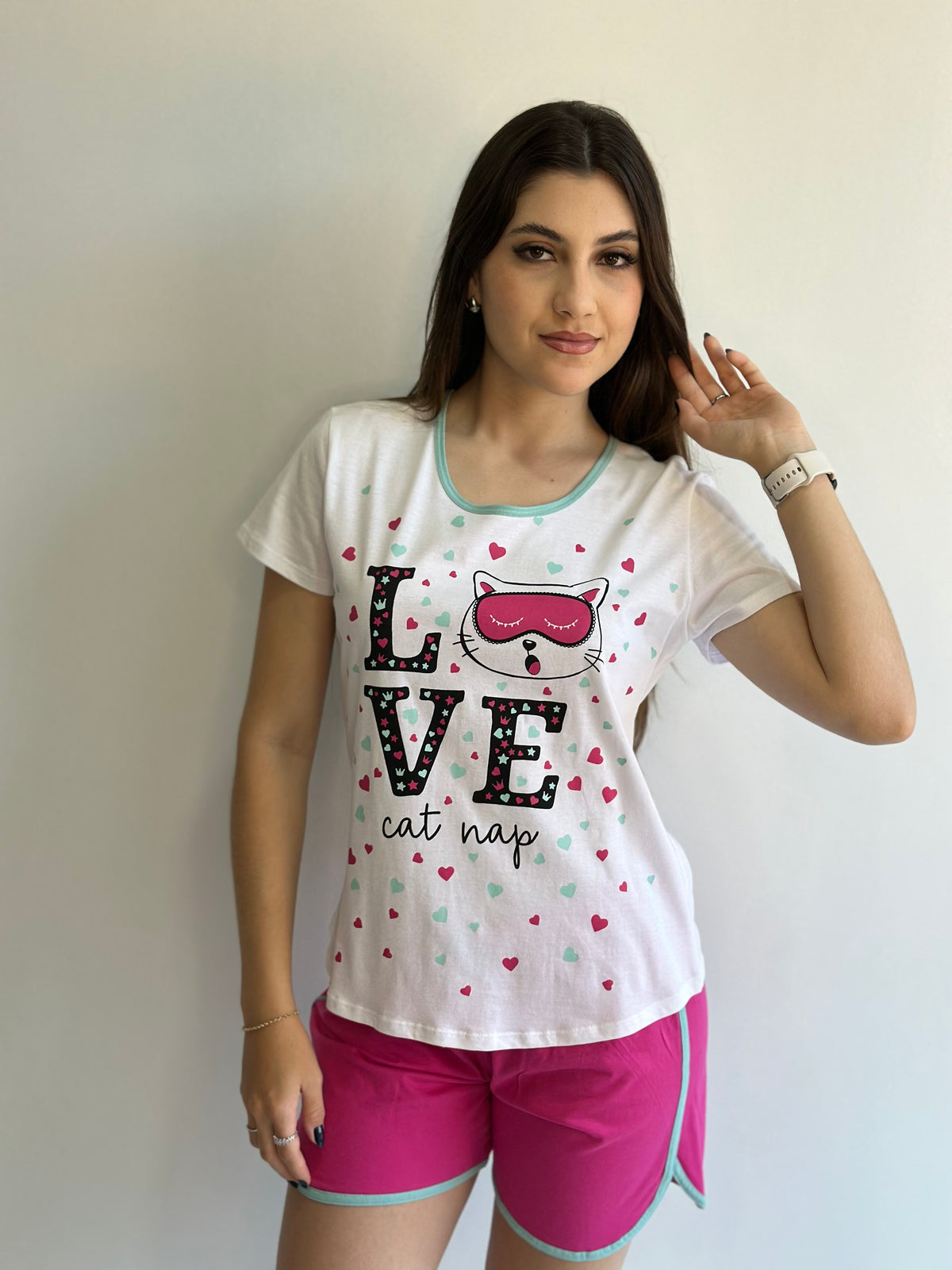PIJAMA MANGA CURTA SHORTS MIDI DE ALGODÃO