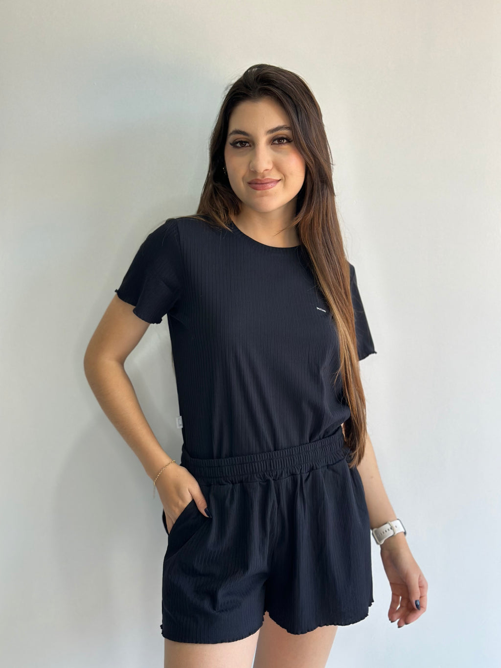 Pijama curto canelado Duzani