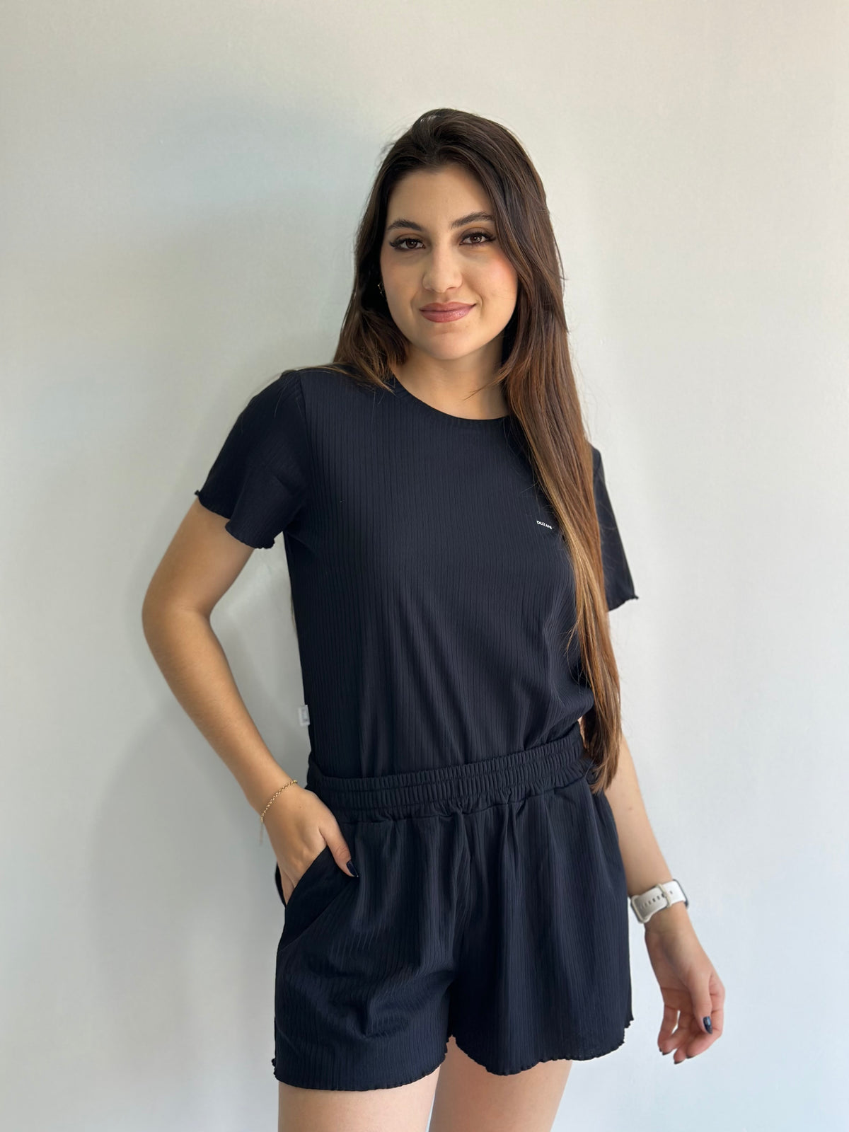 Pijama curto canelado Duzani