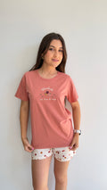 Pijama curto short com bolso estampado de 100% algodão