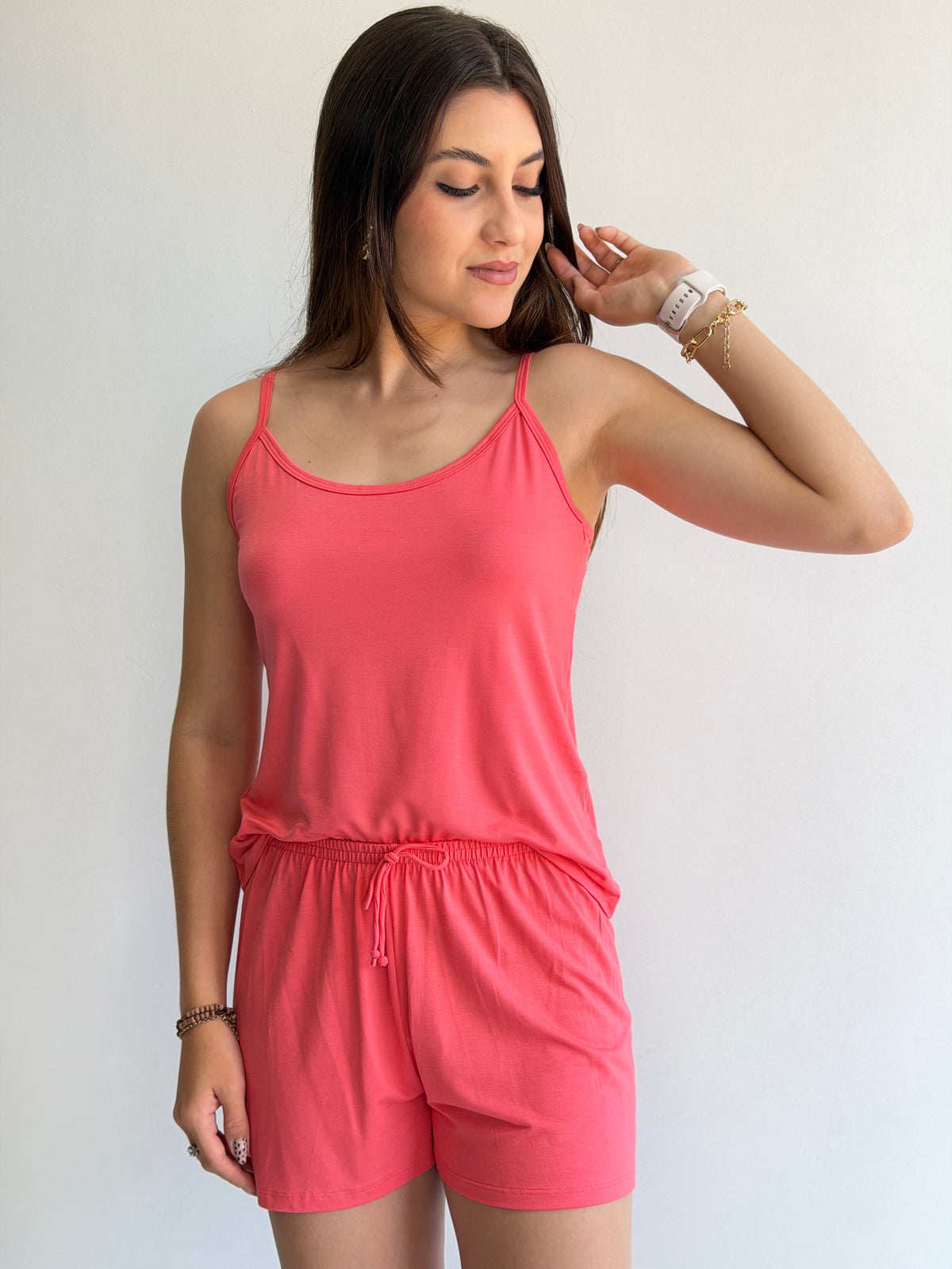 SHORTDOLL DE ALÇA COM SHORTS CURTO DE VISCOSE STRETCH RECCO