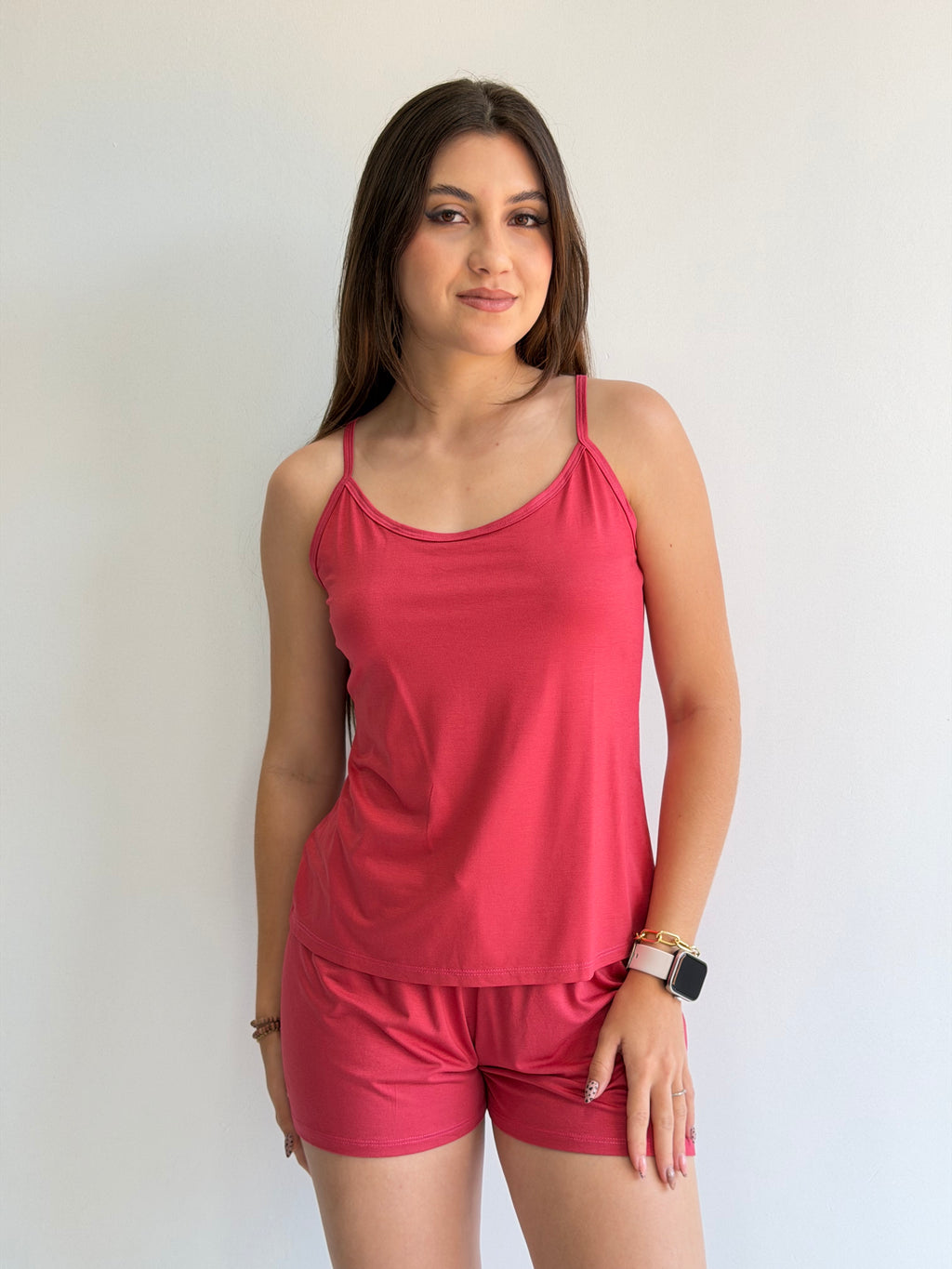 SHORTDOLL DE ALÇA COM SHORTS CURTO DE VISCOSE STRETCH RECCO