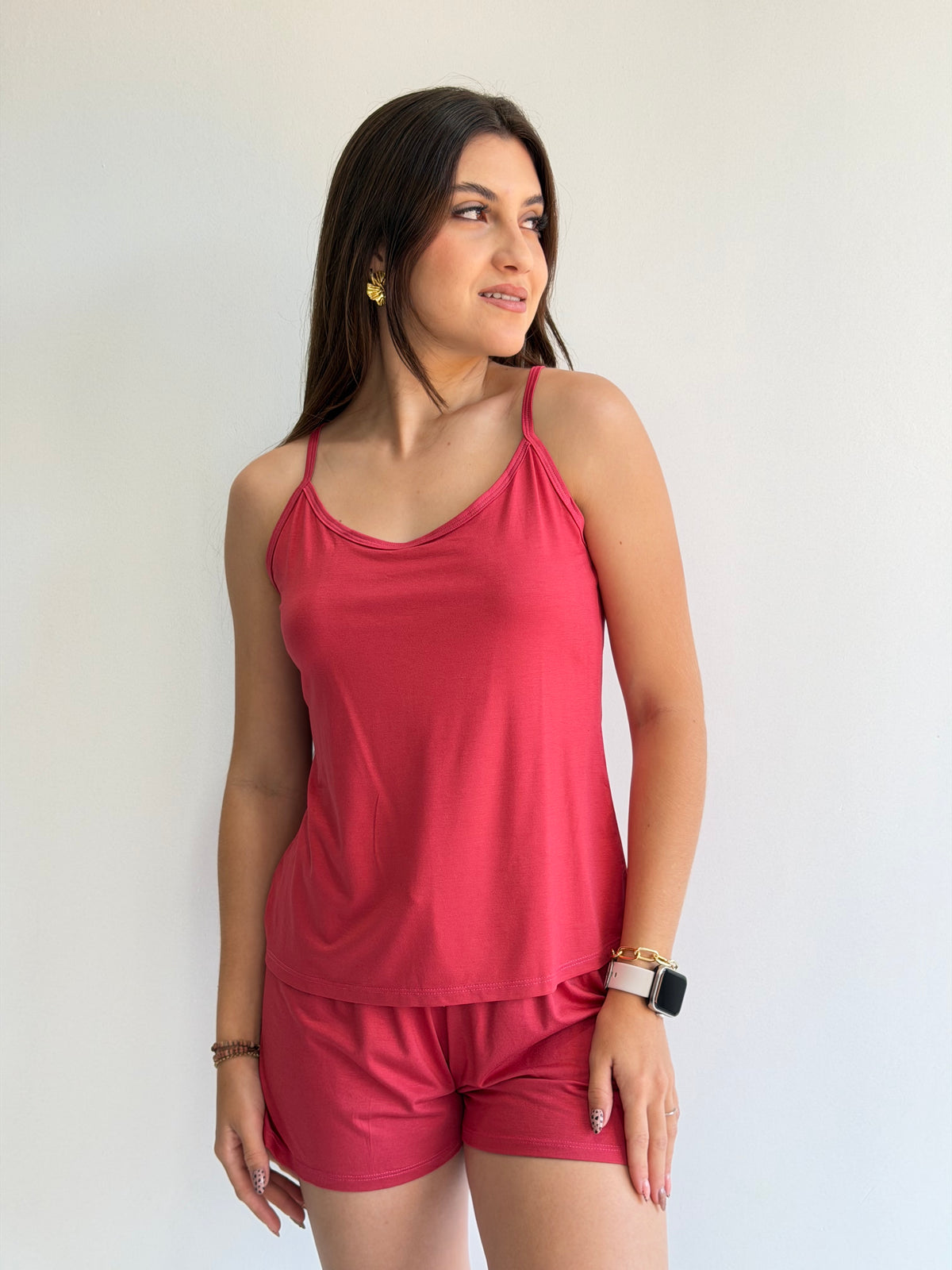 SHORTDOLL DE ALÇA COM SHORTS CURTO DE VISCOSE STRETCH RECCO
