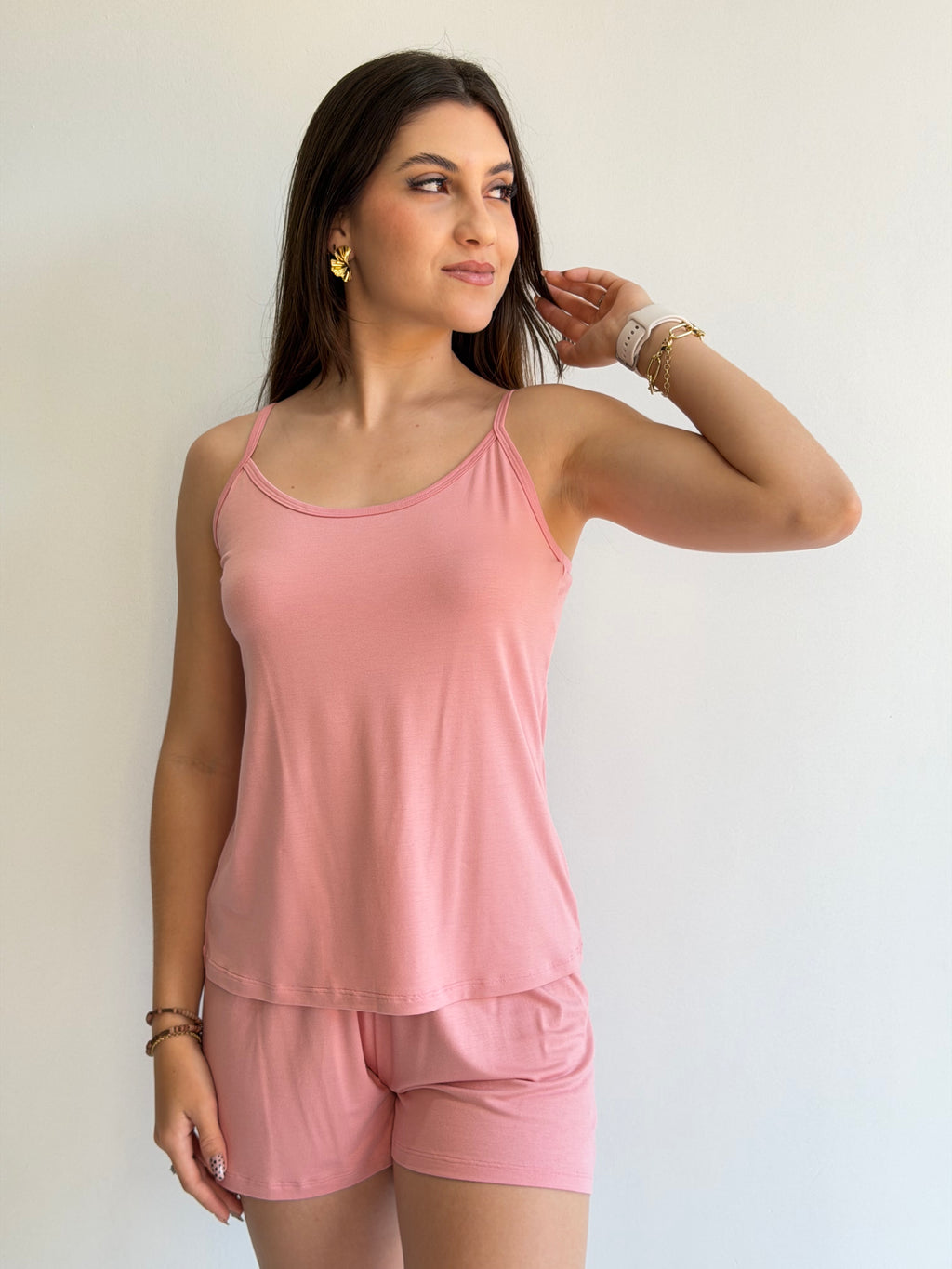 SHORTDOLL DE ALÇA COM SHORTS CURTO DE VISCOSE STRETCH RECCO