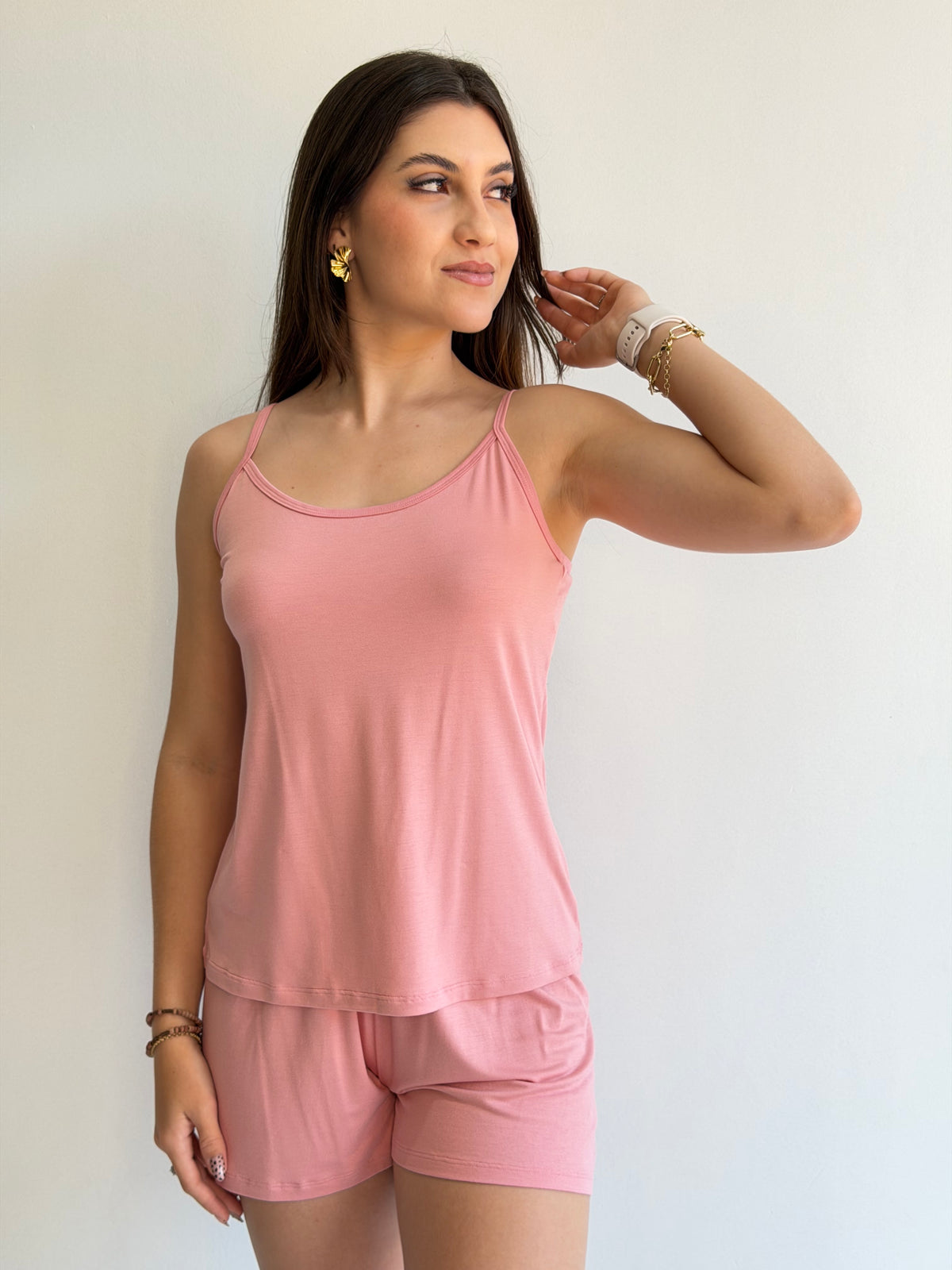SHORTDOLL DE ALÇA COM SHORTS CURTO DE VISCOSE STRETCH RECCO