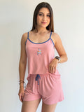 SHORTDOLL DE ALÇA COM SHORTS CURTO DE VISCOSE STRETCH RECCO