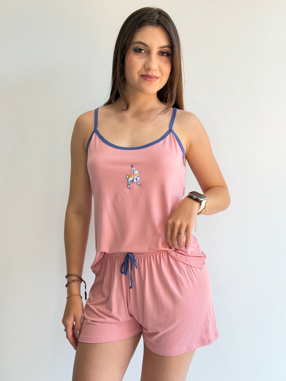 SHORTDOLL DE ALÇA COM SHORTS CURTO DE VISCOSE STRETCH RECCO