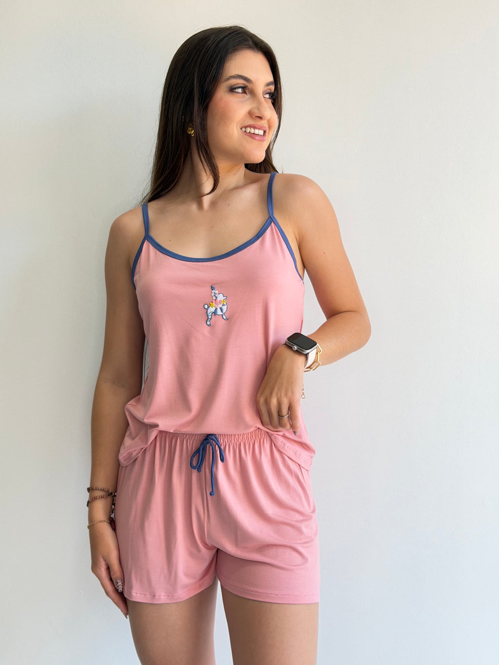 SHORTDOLL DE ALÇA COM SHORTS CURTO DE VISCOSE STRETCH RECCO