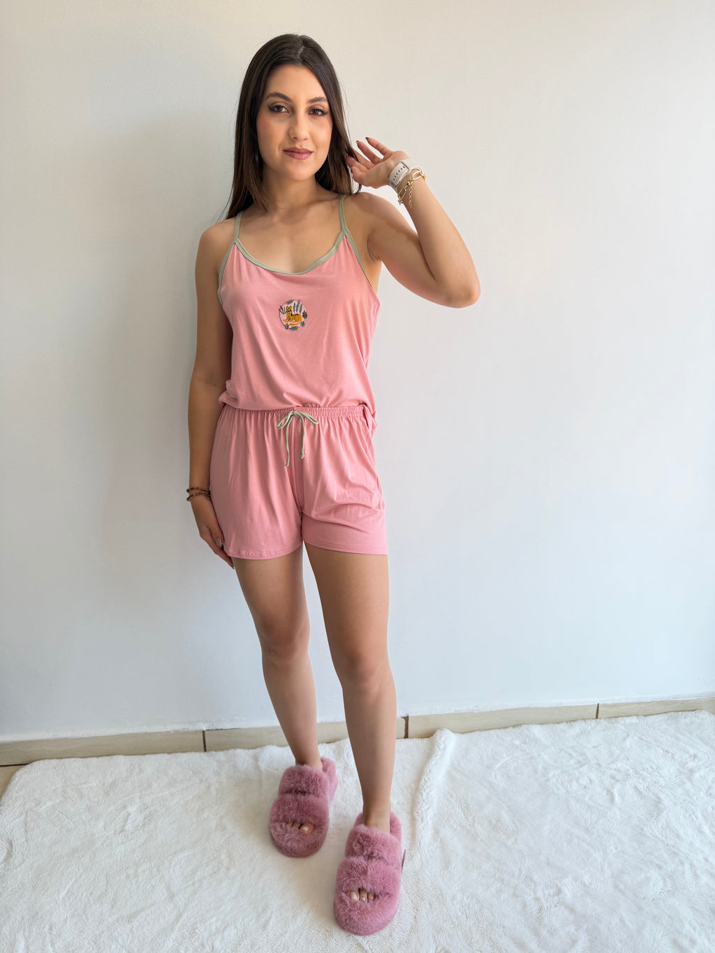 SHORTDOLL DE ALÇA COM SHORTS CURTO DE VISCOSE STRETCH RECCO