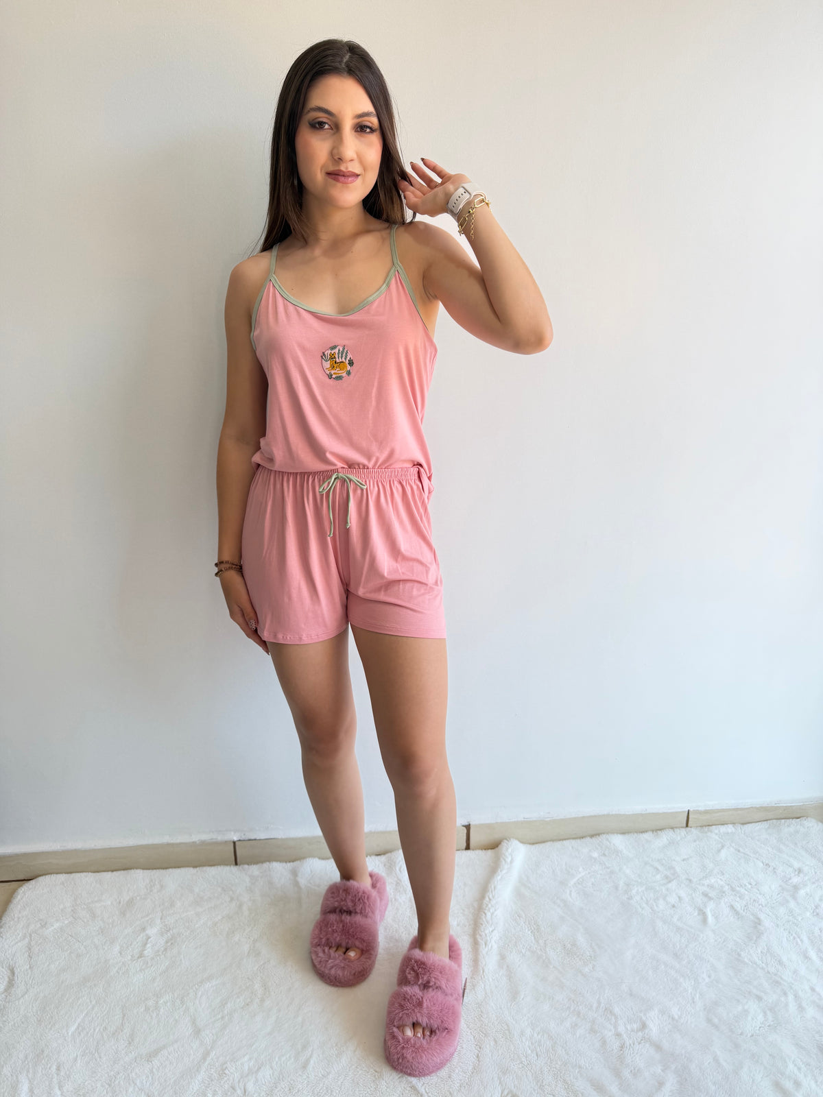 SHORTDOLL DE ALÇA COM SHORTS CURTO DE VISCOSE STRETCH RECCO