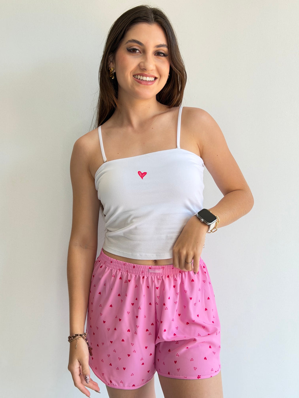 PIJAMA COM BOJO ALGODÃO E SHORTS SILK BAUNILHA RECCO