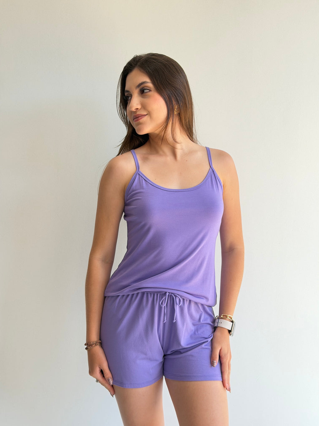 SHORTDOLL DE ALÇA COM SHORTS CURTO DE VISCOSE STRETCH RECCO