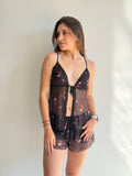 BABYDOLL ALÇA FINA COM SHORTS DE TULE RECCO