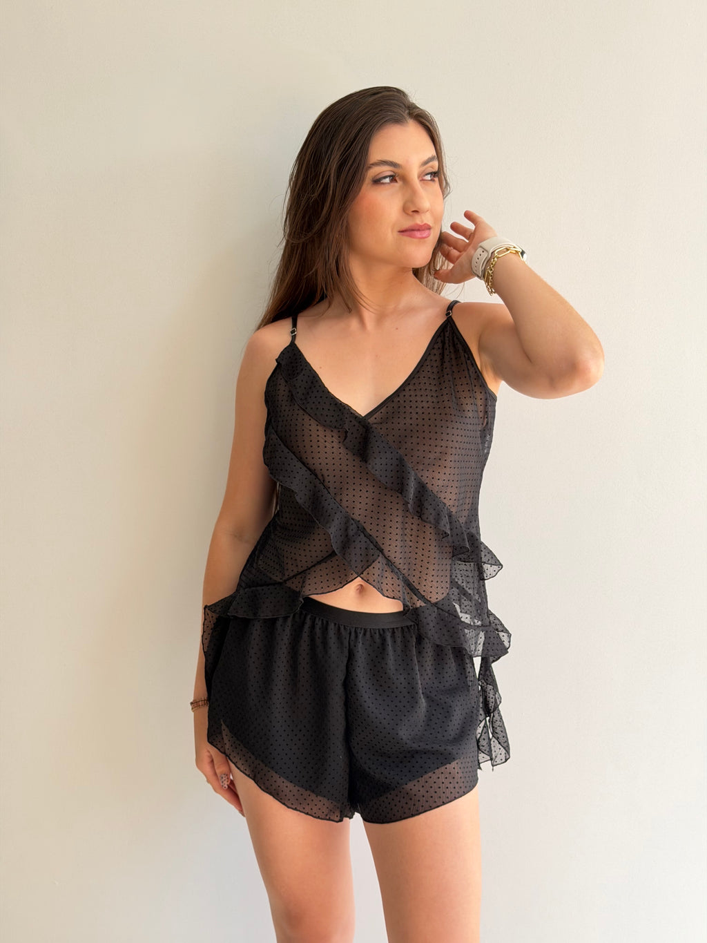 BABYDOLL DE ALÇA CURTO CREPE POÁ RECCO