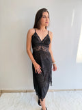 CAMISOLA MIDI DE VELUDO E RENDA RECCO