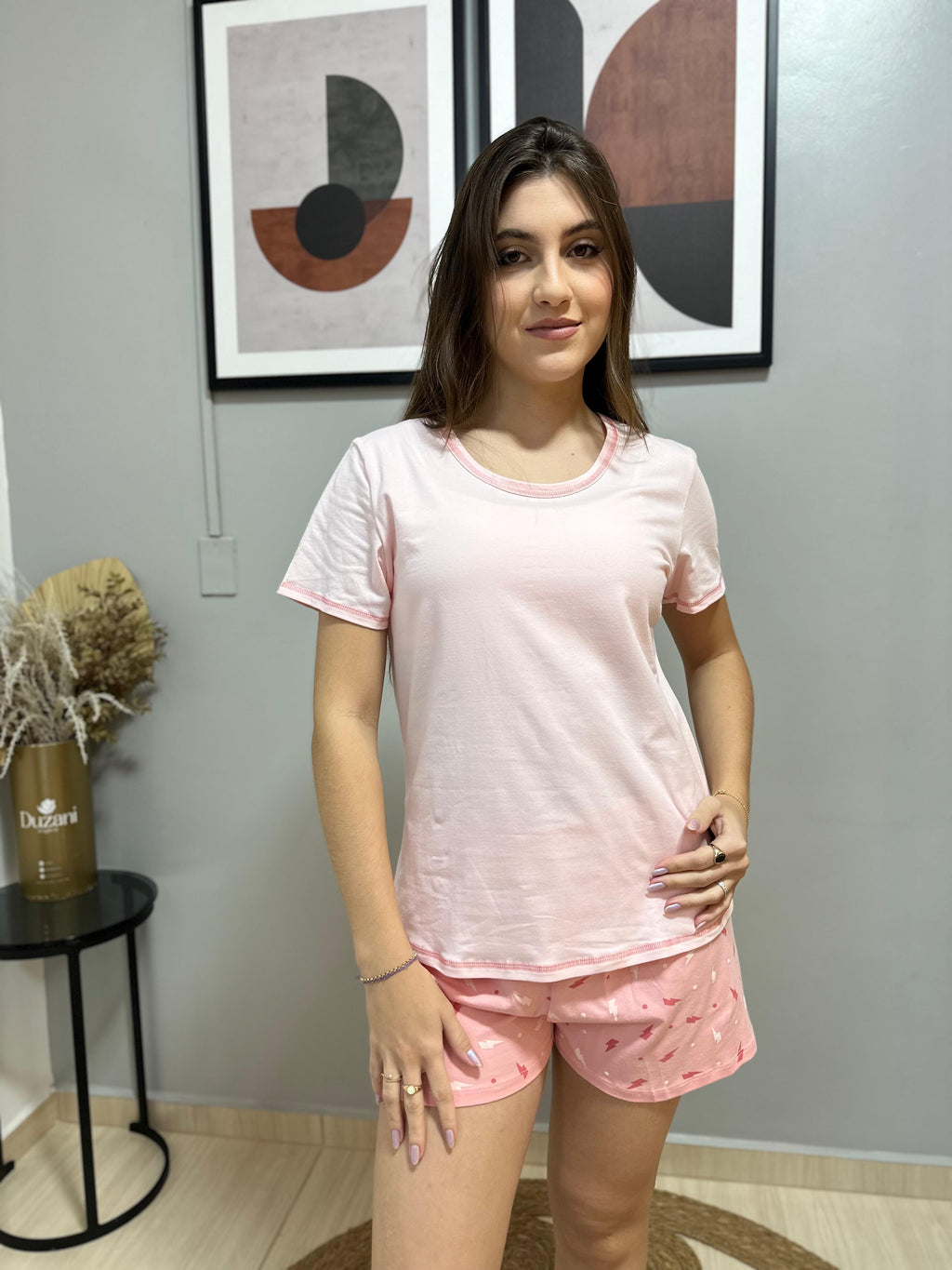 PIJAMA CURTO DE ALGODÃO COM ELASTANO BAUNILHA