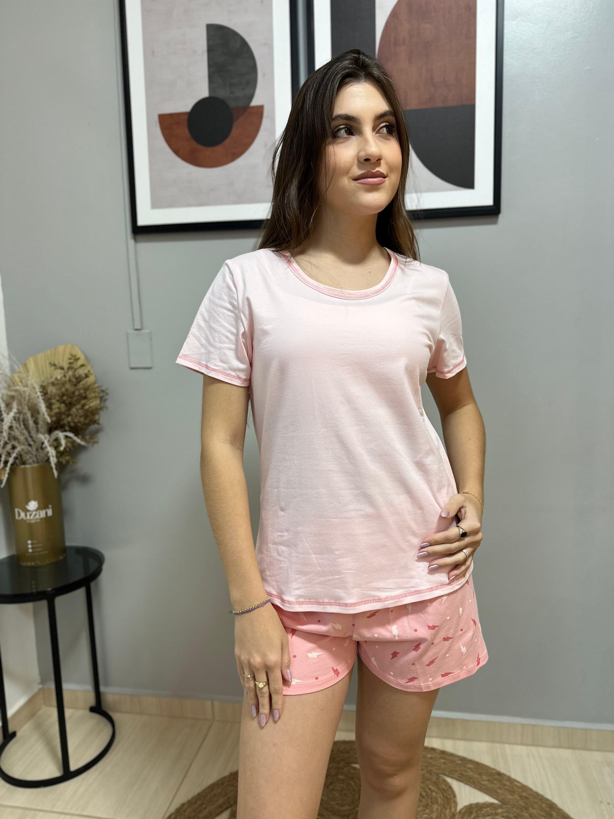 PIJAMA CURTO DE ALGODÃO COM ELASTANO BAUNILHA