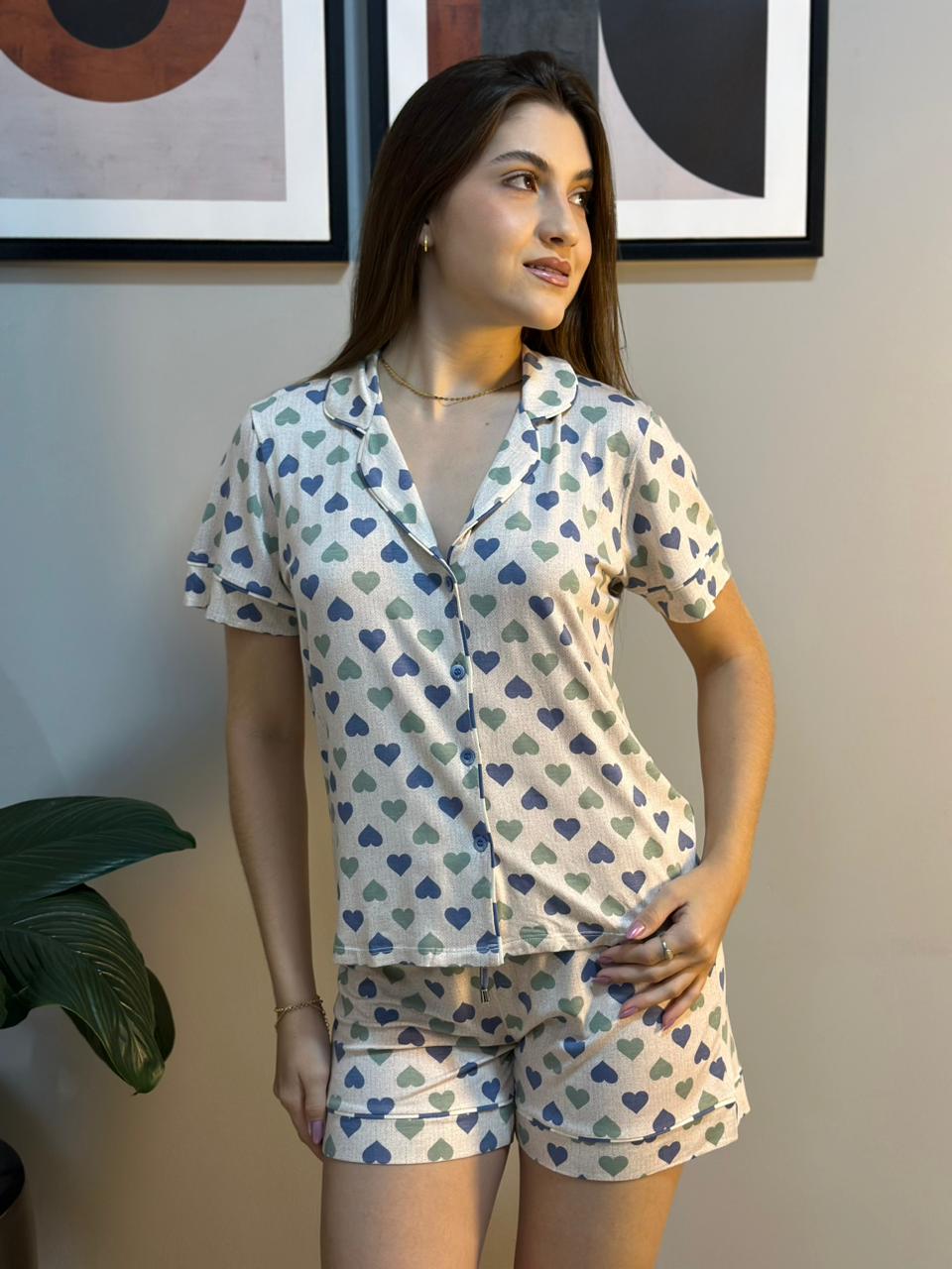 PIJAMA AMERICANO ESTAMPADO DE VISCOSE