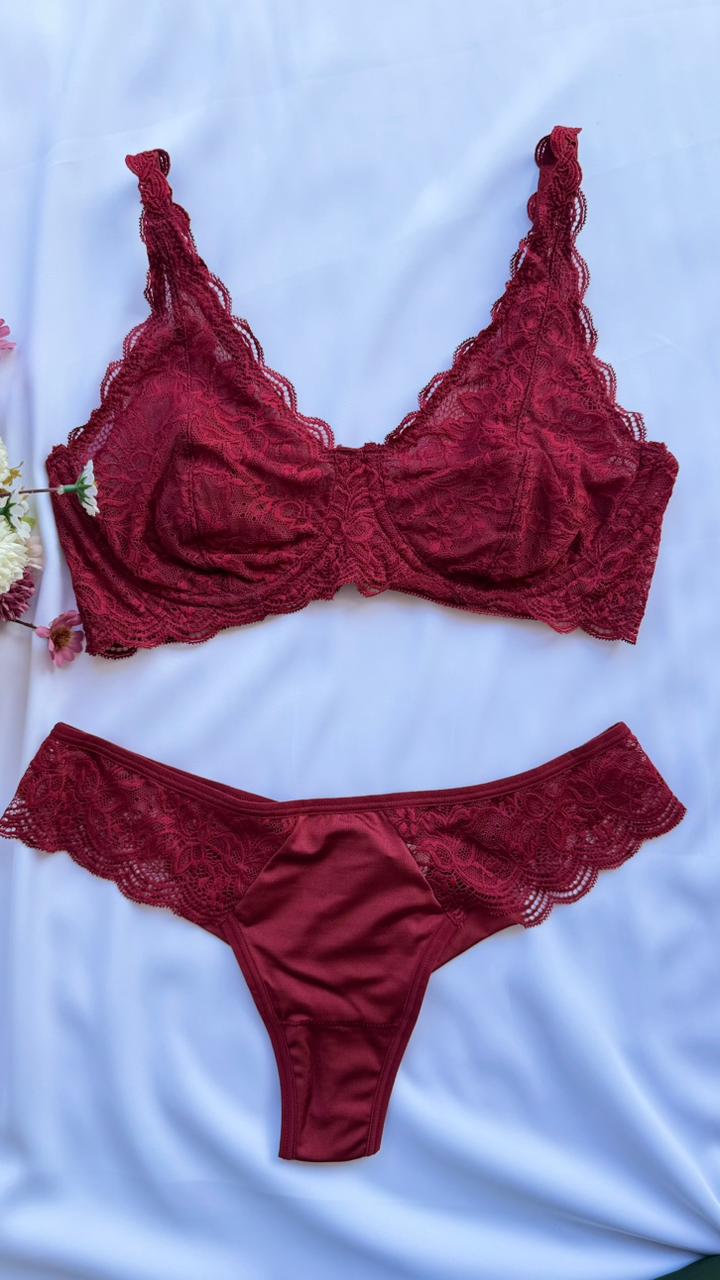 CONJUNTO LINGERIE DE RENDA COM ARO E SEM BOJO DUZANI