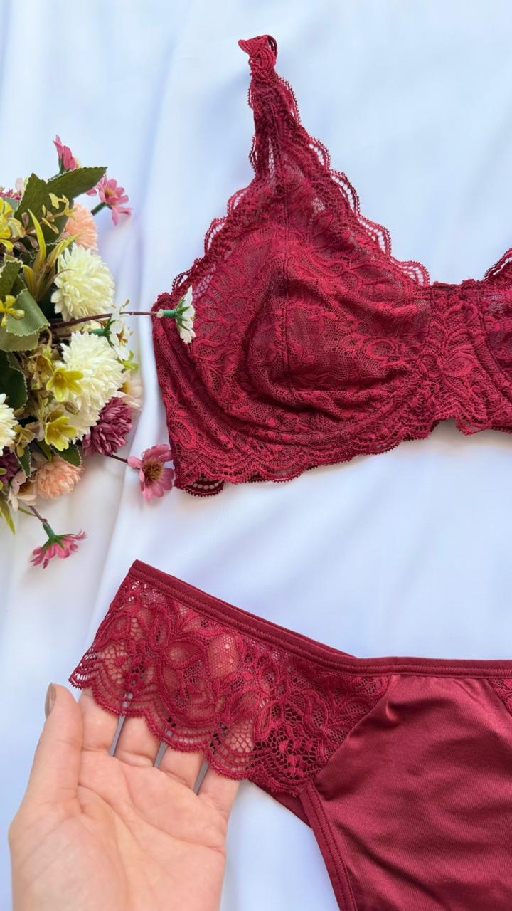 CONJUNTO LINGERIE DE RENDA COM ARO E SEM BOJO DUZANI