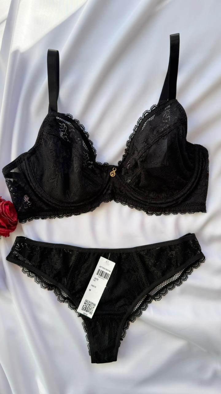 CONJUNTO LINGERIE SENSUAL COM ARO E SEM BOJO DE RENDA