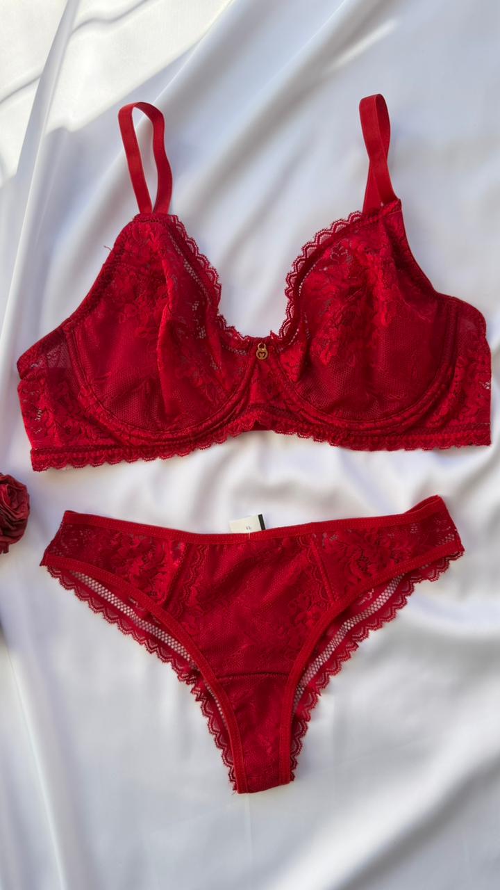 CONJUNTO LINGERIE SENSUAL COM ARO E SEM BOJO DE RENDA