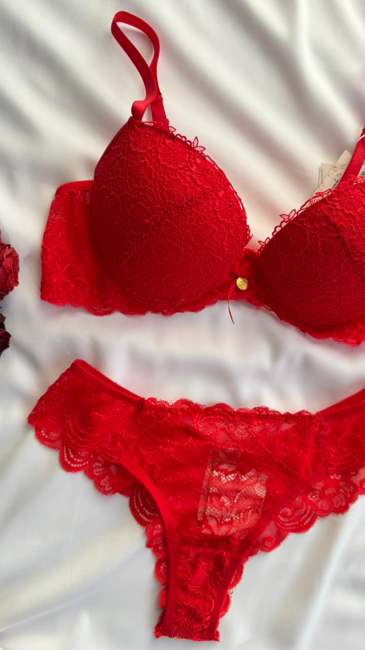 CONJUNTO LINGERIE DE RENDA DUZANI COM ARO E BOJO PUSH UP