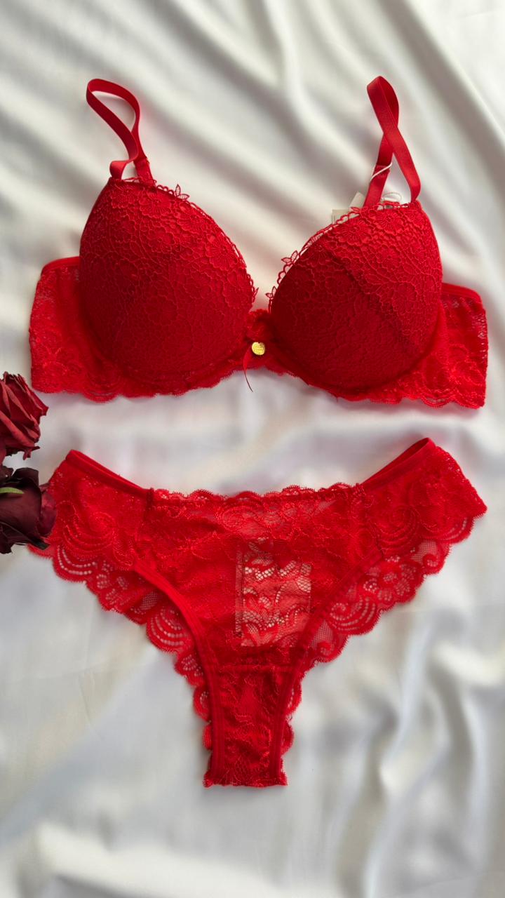 CONJUNTO LINGERIE DE RENDA DUZANI COM ARO E BOJO PUSH UP
