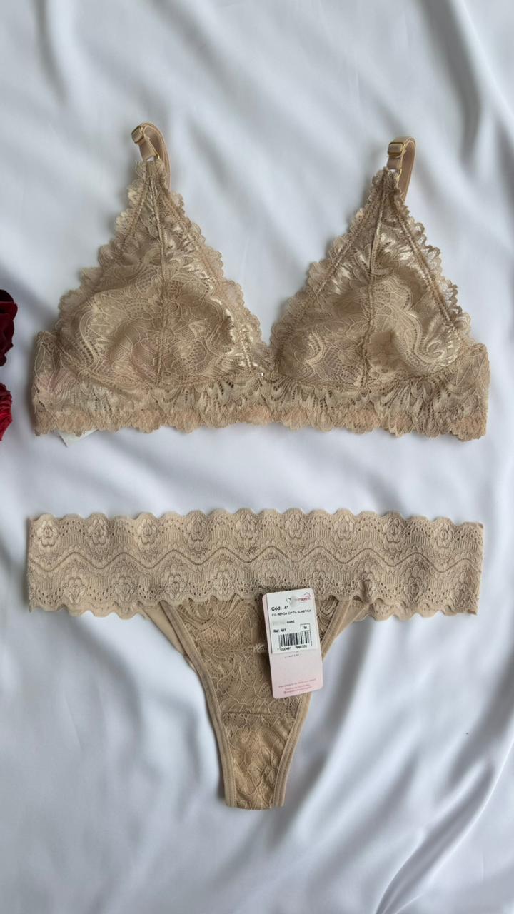 CONJUNTO DE RENDA SEM ARO E SEM BOJO NUDE MIRAGEM