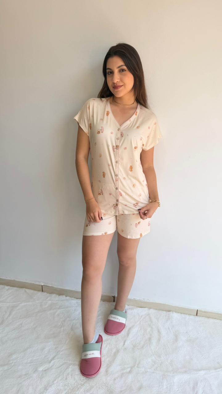 PIJAMA ABERTO MIDI DE NEW SKIN BAUNILHA