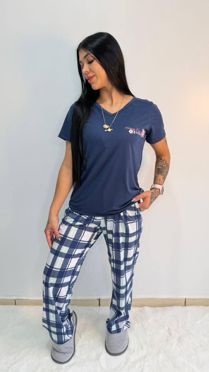 PIJAMA DE VISCOSE MANGA CURTA COM CALÇA
