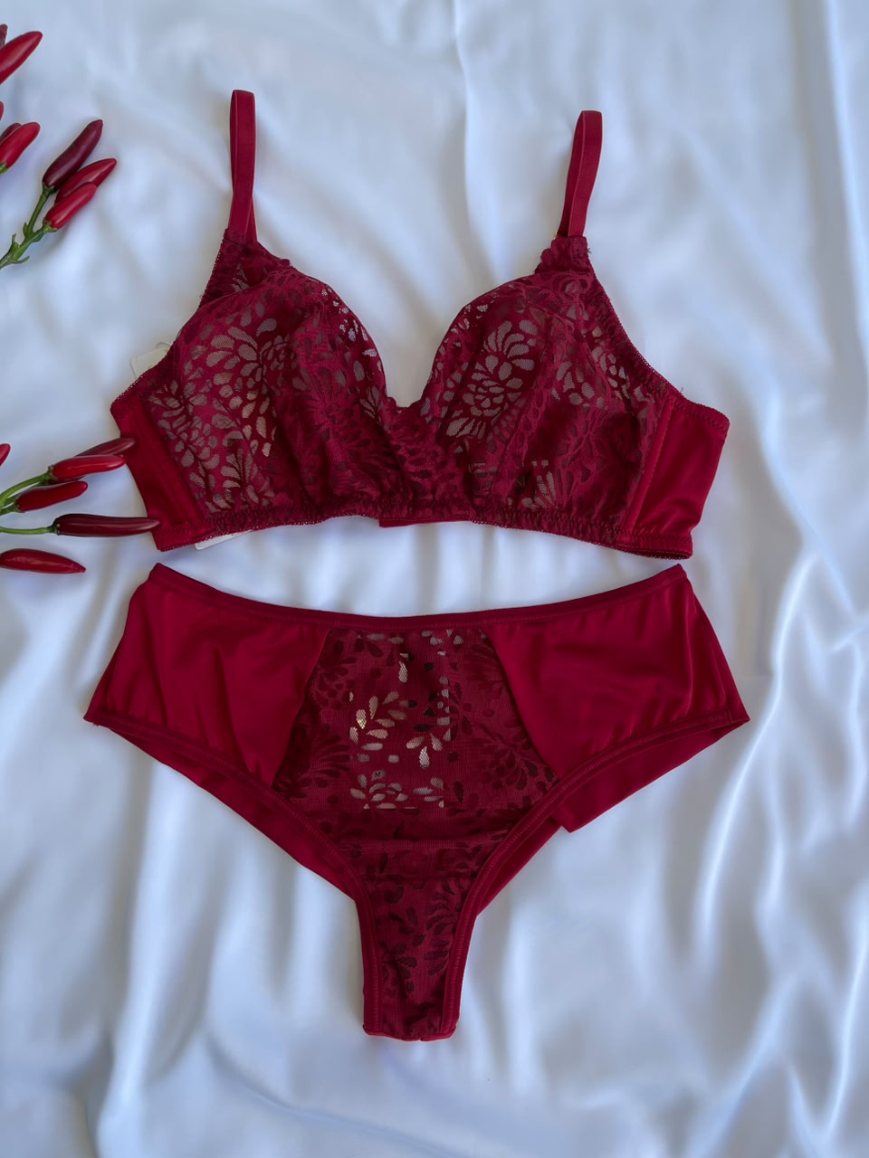 CONJUNTO LINGERIE SENSUAL DE RENDA TRANSPARENTE DUZANI