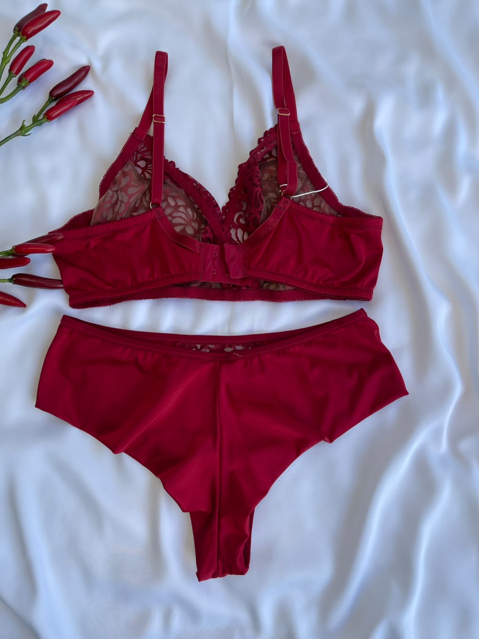 CONJUNTO LINGERIE SENSUAL DE RENDA TRANSPARENTE DUZANI