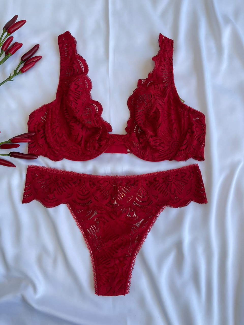 CONJUNTO LINGERIE DE RENDA COM ARO E SEM BOJO DUZANI