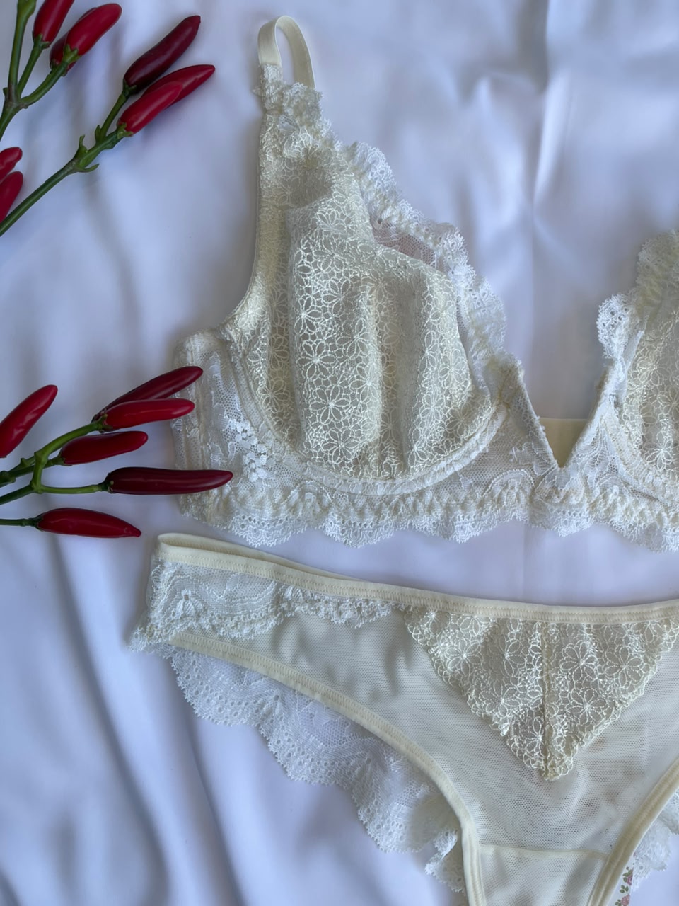 CONJUNTO LINGERIE DE RENDA COM ARO E SEM BOJO DUZANI