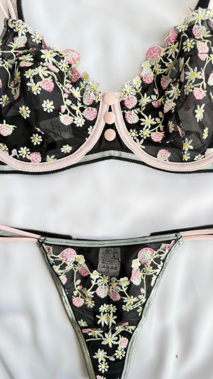 CONJUNTO LINGERIE GD1 COM ARO E SEM BOJO DE TULE E RENDA
