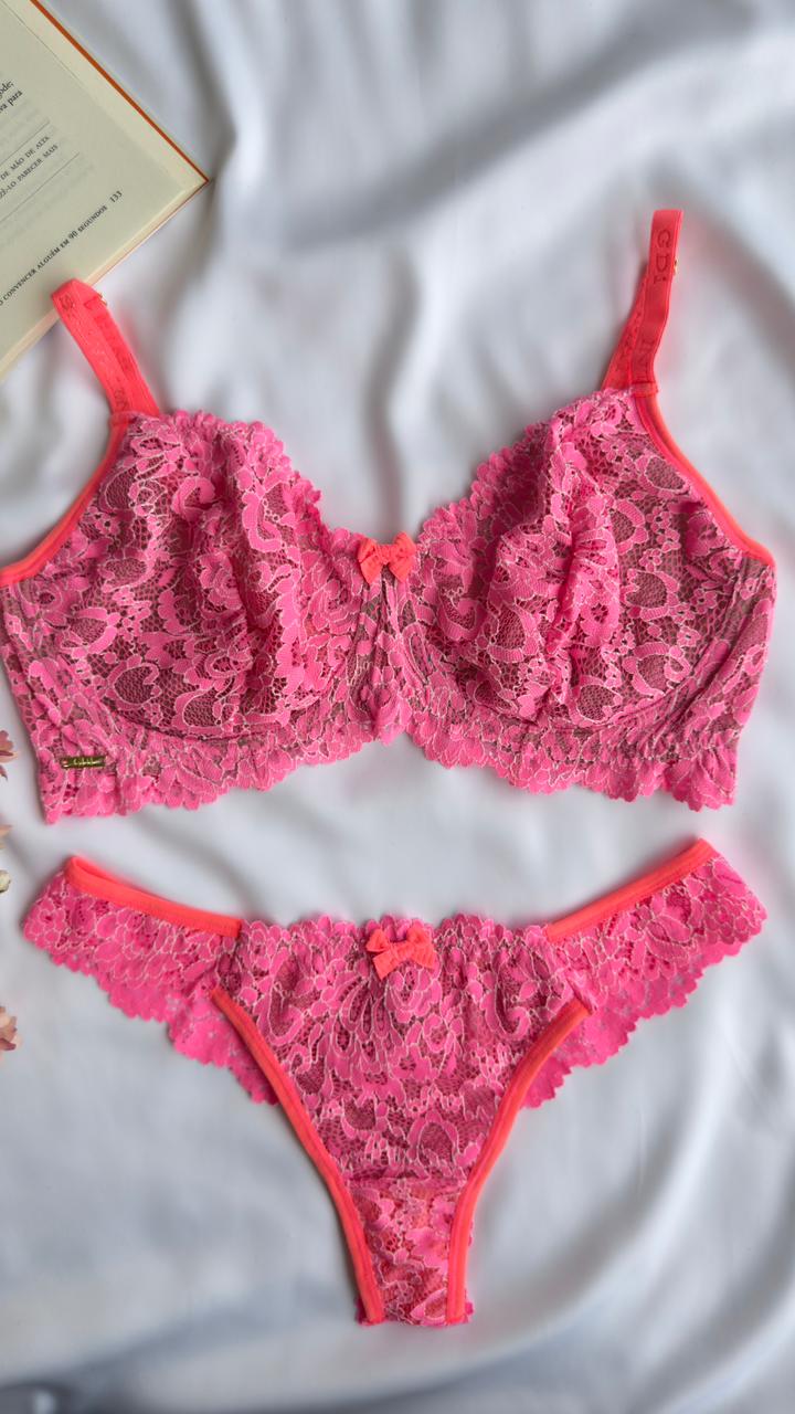 CONJUNTO LINGERIE GD1 COM ARO E SEM BOJO DE TULE E RENDA