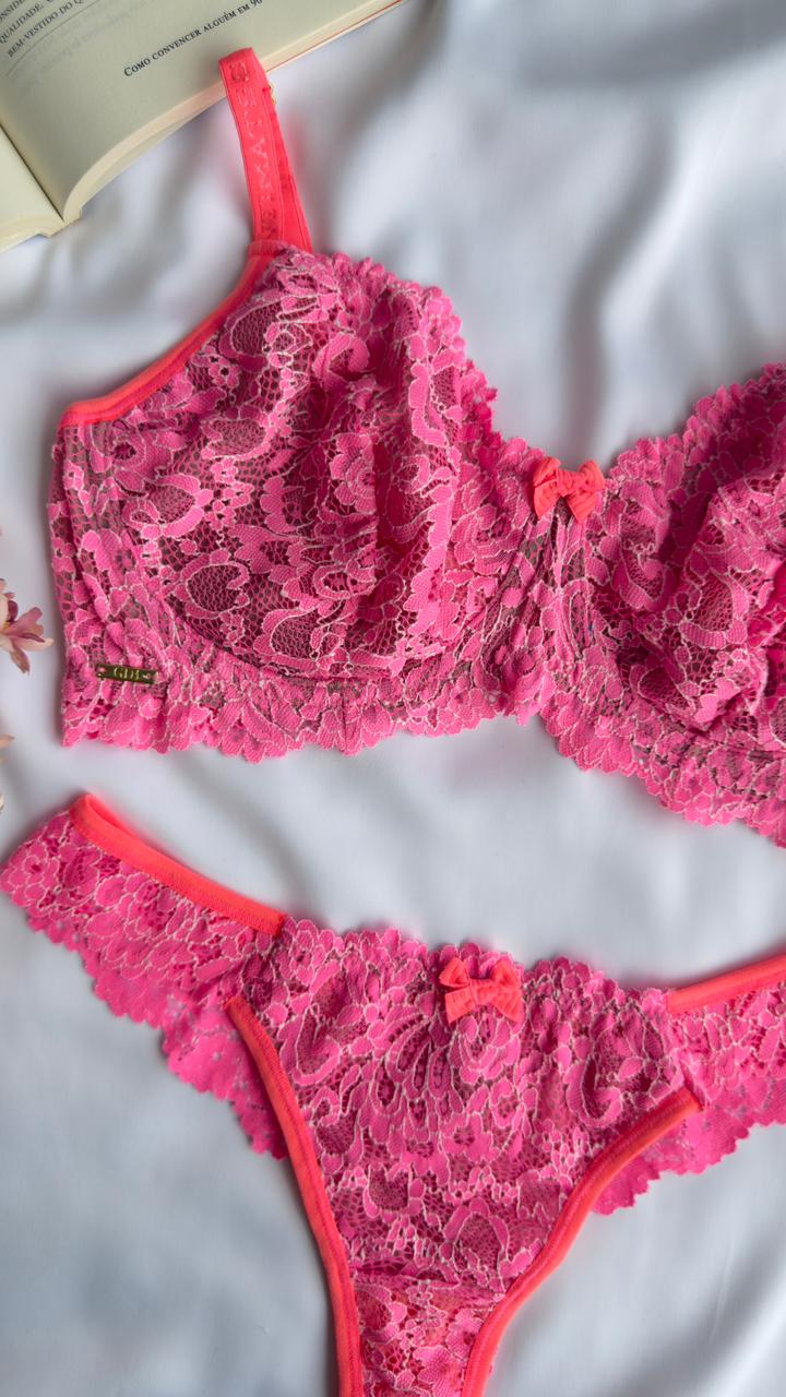 CONJUNTO LINGERIE GD1 COM ARO E SEM BOJO DE TULE E RENDA