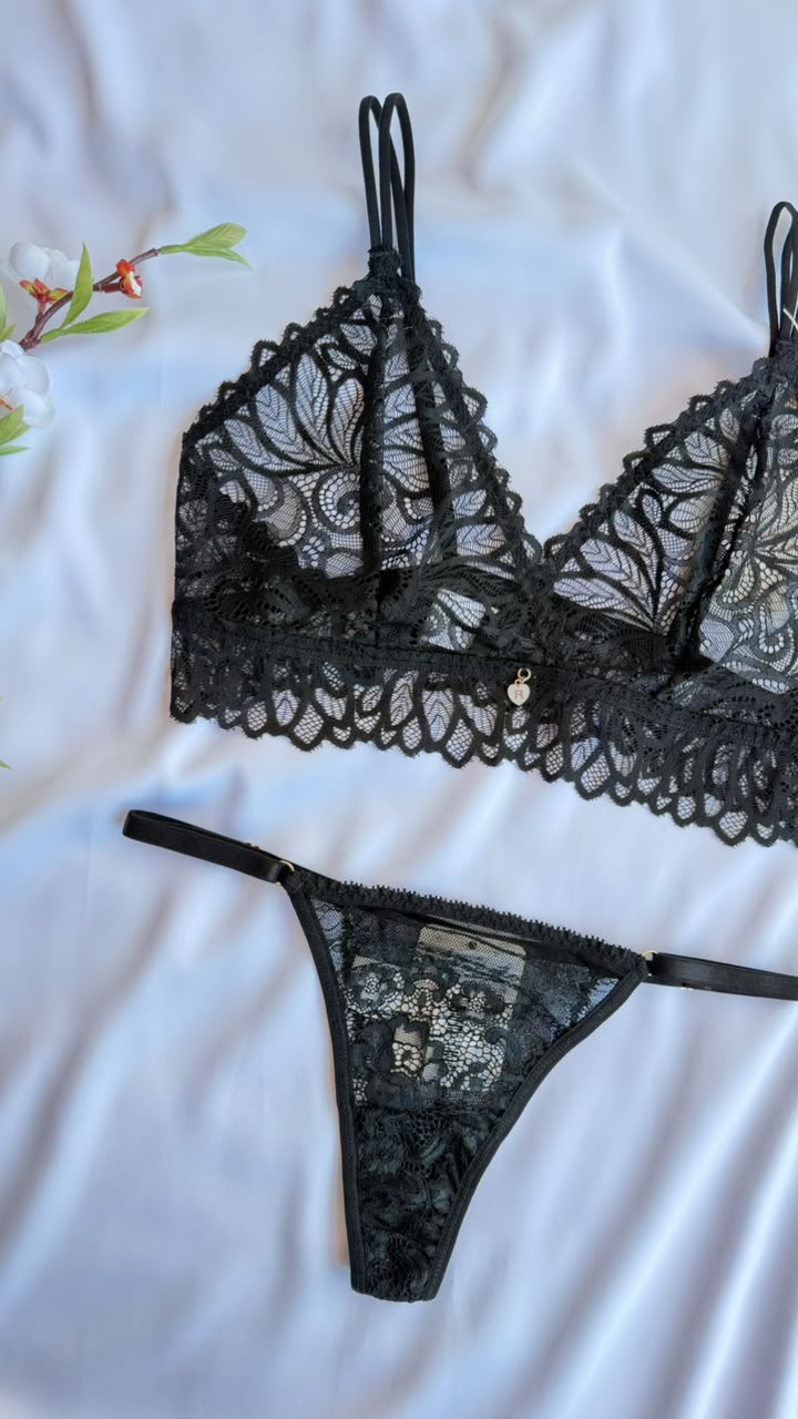 CONJUNTO DE RENDA PRETA RECCO SEM ARO E SEM BOJO (peças avulsas)