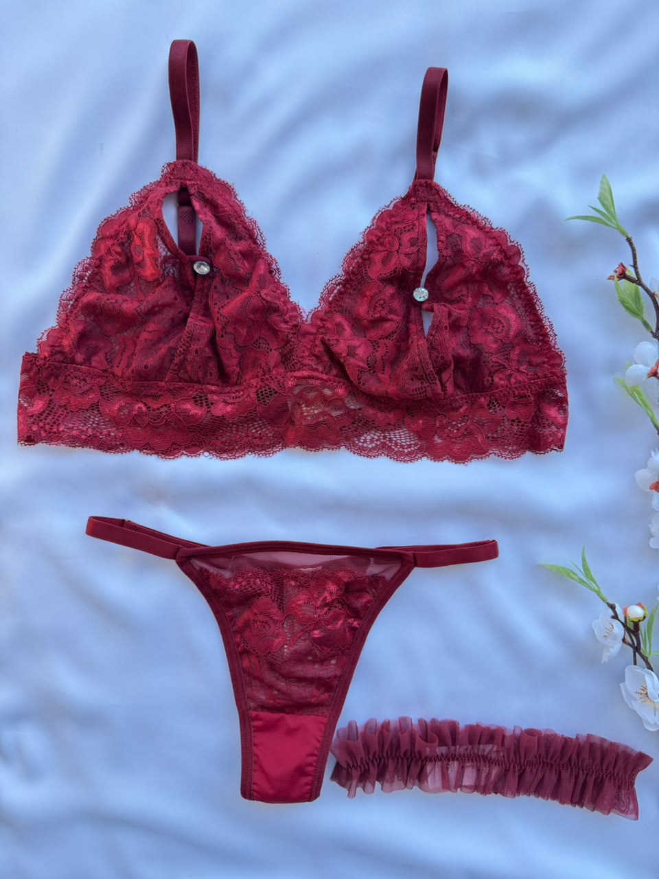 CONJUNTO LINGERIE SENSUAL COM BOTÃO DE CRISTAL DUZANI