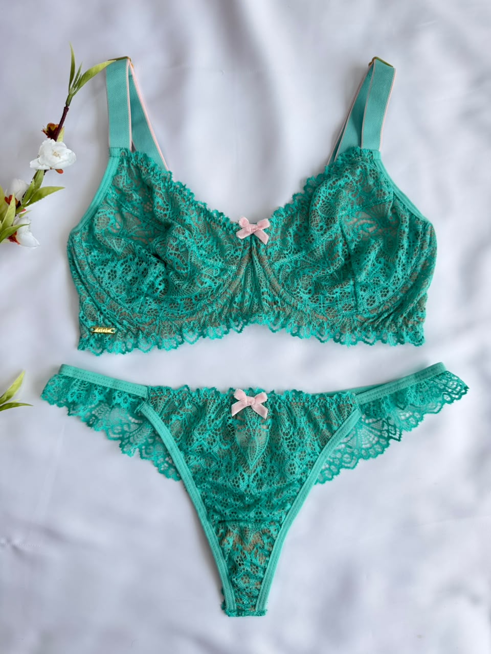 CONJUNTO LINGERIE GD1 COM ARO E SEM BOJO DE TULE E RENDA