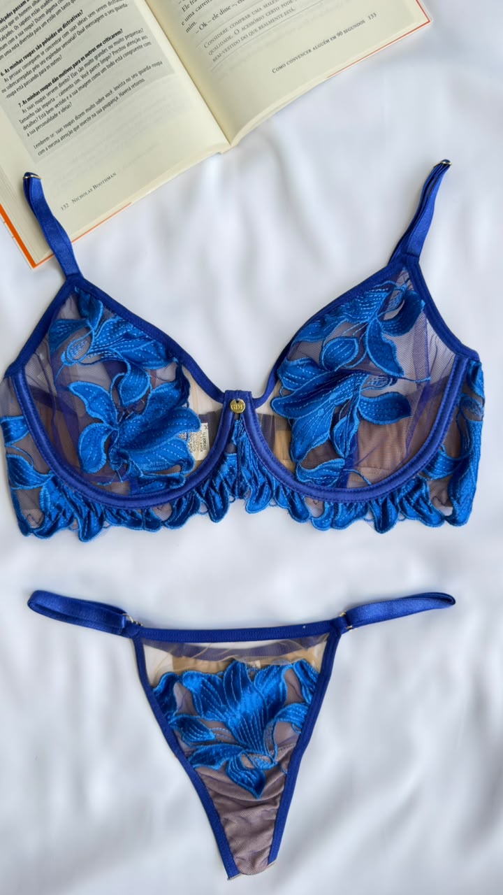 CONJUNTO LINGERIE GD1 COM ARO E SEM BOJO DE TULE E RENDA