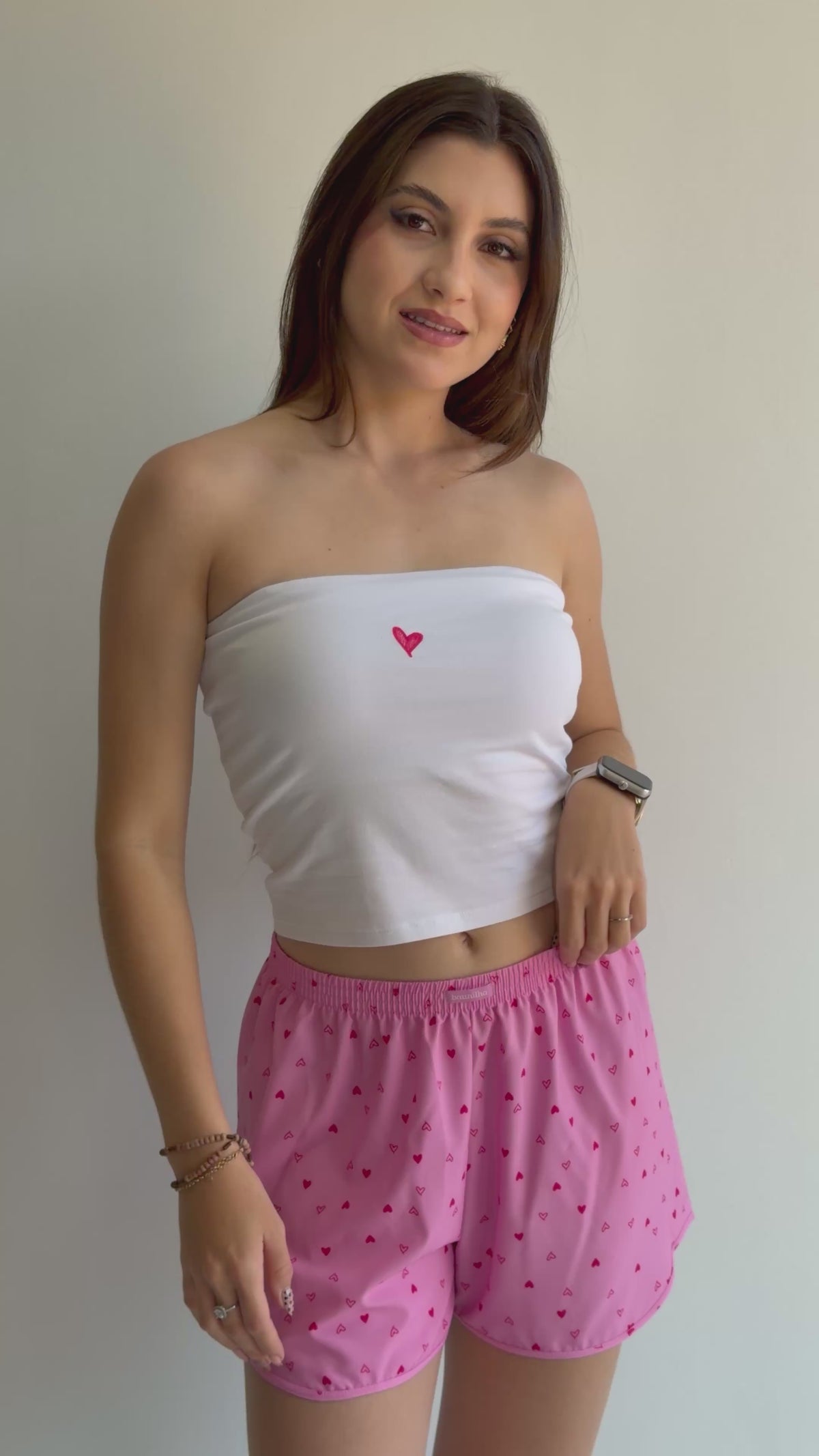 PIJAMA COM BOJO ALGODÃO E SHORTS SILK BAUNILHA RECCO