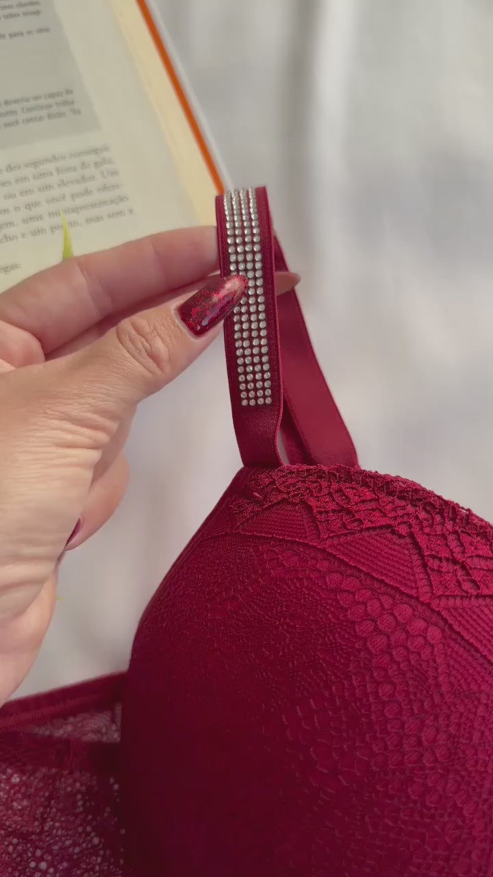 CONJUNTO LINGERIE DE RENDA DUZANI COM ARO E BOJO PUSH UP