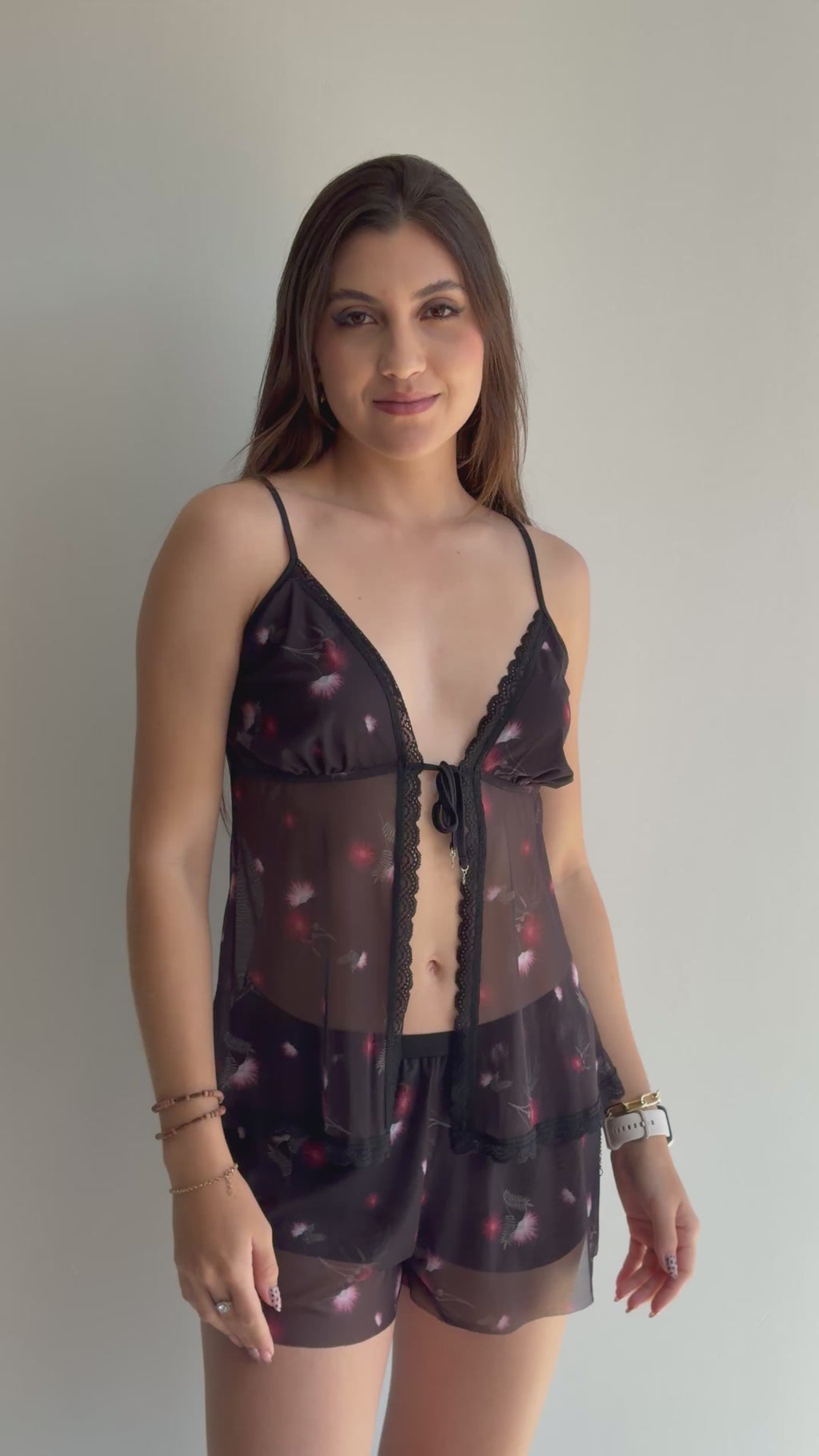 BABYDOLL ALÇA FINA COM SHORTS DE TULE RECCO