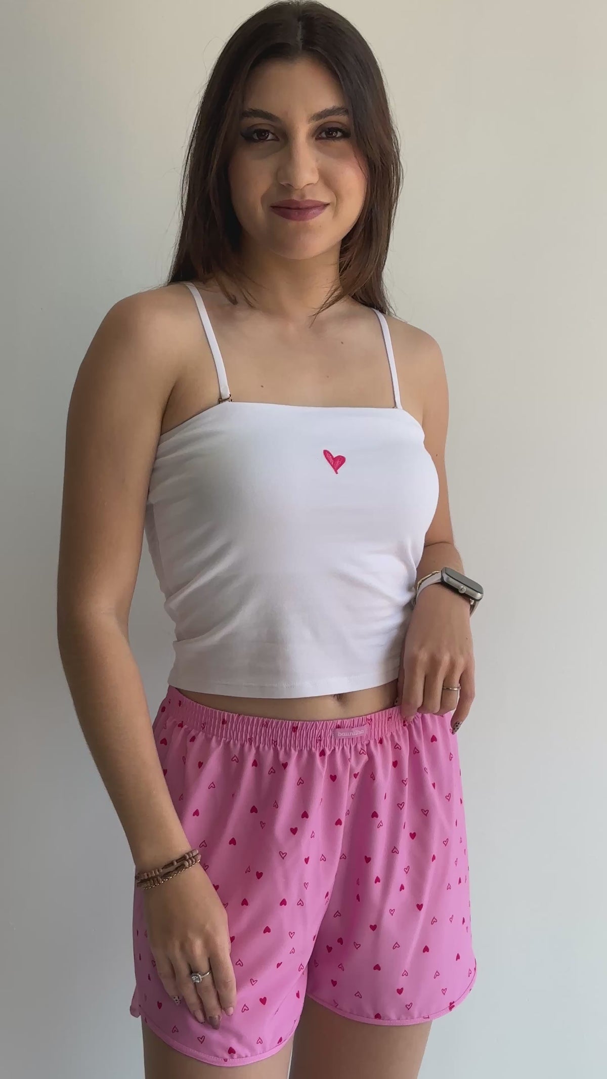 PIJAMA COM BOJO ALGODÃO E SHORTS SILK BAUNILHA RECCO